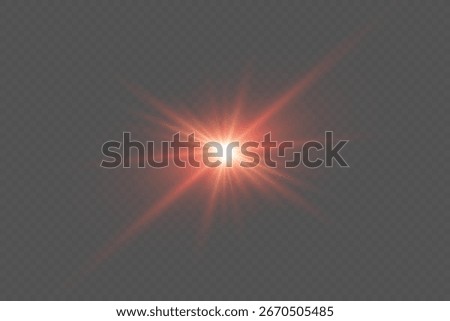 Red glare effect glowing star flashes. On transparent background