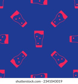 Red Glass of beer icon isolated seamless pattern on blue background.  Vector