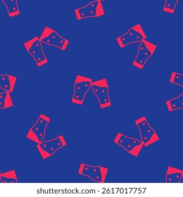 Red Glass of beer icon isolated seamless pattern on blue background.  Vector