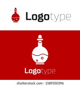 Red Glass bottle with magic elixir icon isolated on white background. Computer game asset. Logo design template element. Vector Illustration