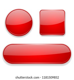 Red glass buttons. 3d icons. Vector illustration isolated on white background