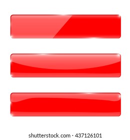 Red glass buttons. Rectangular buttons. Vector illustration isolated on white background