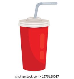 red glass with cool drink, isolated object on a white background vector illustration