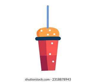 Red glass with cool drink. Vector illustration isolated on a white background