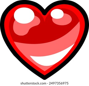 Red glass heart. Cartoon style vector illustration. Clip art.