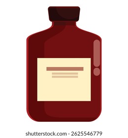Red glass medical bottle with blank label having space for text is isolated on white background