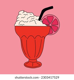 A red glass of milkshake with a straw