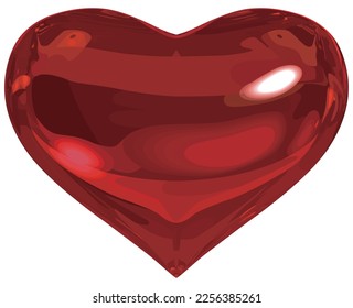 Red glass three-dimensional heart object vector illustration