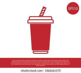 Red Glass with water icon isolated on white background. Soda drink glass with drinking straw. Fresh cold beverage symbol. Vector Illustration