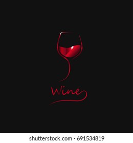 Red glass of wine. elegant icon, symbol,luxury logo alcohol. For the menu, bar, restaurant, wine list. Minimal.