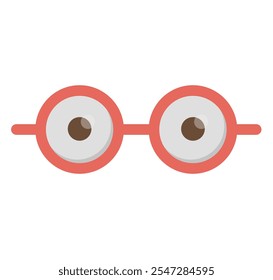 Red glasses with eyeball designs on the lenses, ideal for quirky fashion or humorous graphic design purposes