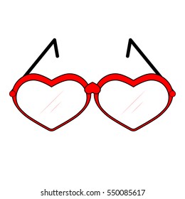 Red glasses with hearts. Carnival or disco party masquerade. Isolated graphic vector illustration icon. Flat style. 