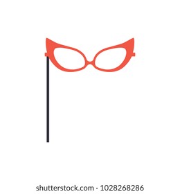 Red glasses, party or masquerade decorative element cartoon vector Illustration on a white background
