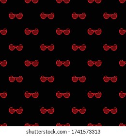 Red glasses pattern seamless on black background for print. Vector illustration.