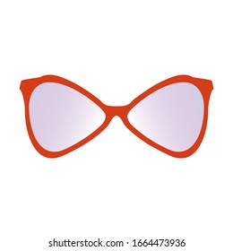Red glasses in the shape of butterfly wings with smoky pink glasses.Fashionable bright accessories for men and women .A stylized illustration.Vector illustration