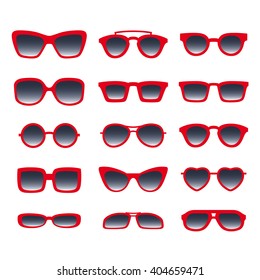 Red glasses and sunglasses set. Vector illustration.