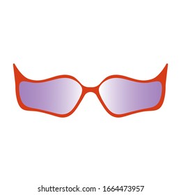 Red glasses with unusual shapes and sharp horns on the rim with smoky purple glasses.Fashionable bright accessories for men and women .A stylized illustration.Vector illustration