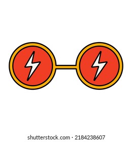 Red glasses with yellow frames with lightnings. Isolated vector illustration.