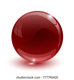 Red glassy ball on white background isolated