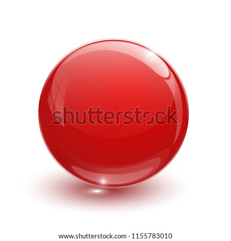 Red glassy ball on white background isolated