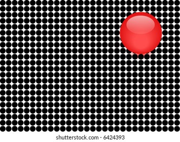 red glassy circle on black dots