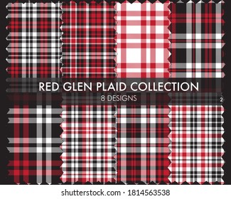 Red Glen Plaid Tartan seamless pattern collection includes 8 designs for fashion textiles and graphics