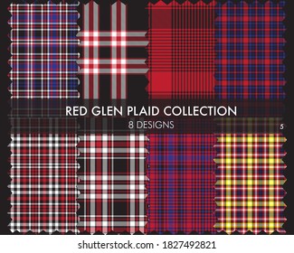 Red Glen Plaid Tartan seamless pattern collection includes 8 designs for fashion textiles and graphics