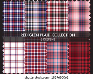 Red Glen Plaid Tartan seamless pattern collection includes 8 designs for fashion textiles and graphics