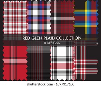Red Glen Plaid Tartan seamless pattern collection includes 8 designs for fashion textiles and graphics