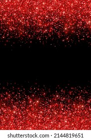 Red glitter border on black background Christmas flyer. Vector