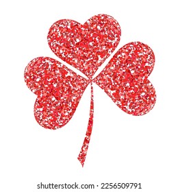 Red glitter clover leaves vector illustration isolated over white. St. Patrick's day objects.