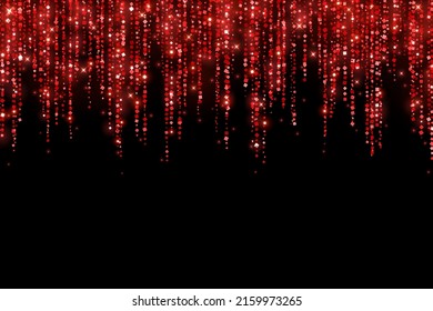 Red glitter festive shiny garland on black background. Vector