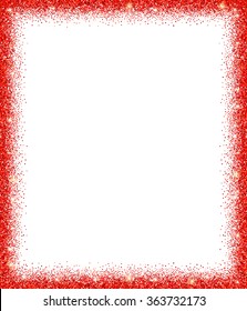 Red glitter frame with sparkles on white background