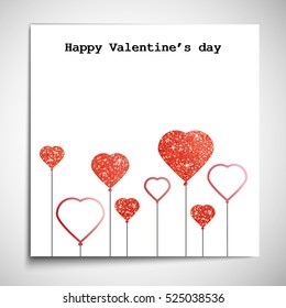 Red glitter heart balloons, isolated shape card. Vector illustration design for Happy Valentine's Day, wedding, romantic.