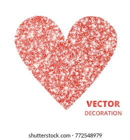 Red glitter heart frame, border. Vector dust isolated on white. Great for decoration of Valentine and Mothers day cards, wedding invitations, party posters and flyers