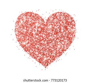 Red glitter heart frame, border. Vector dust isolated on white. Great for decoration of Valentine and Mothers day cards, wedding invitations, party posters and flyers