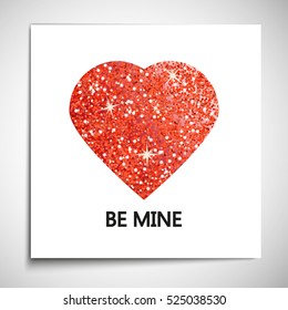 Red glitter heart  isolated shape card. Vector illustration design for Valentine's Day