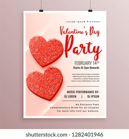 red glitter hearts flyer design for valentines party