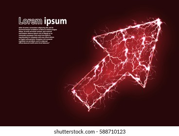 Red glitter image of a cursor formed by lightnings. Vector illustration