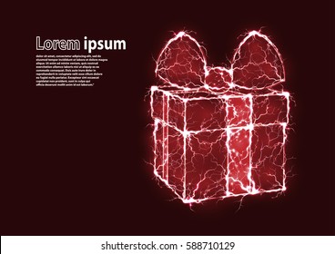 red glitter image of a gift formed by lightnings. Vector illustration