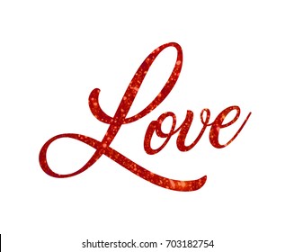 The red glitter of isolated hand writing word LOVE