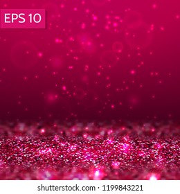 Red glitter lights vector background. 3d abstract glow scene with bokeh, sparcle for party, christmas,birthday,festive template