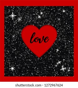 Red glitter love background. Happy Valentine's Day 
