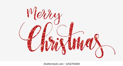 red glitter of merry christmas lettering design on white background. concept element template for greeting card, banner for christmas and new year season in vector illustration