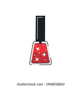 Red glitter nail polish in cute cartoon style. Vector illustration isolated on white background. Manicure and pedicure item.
