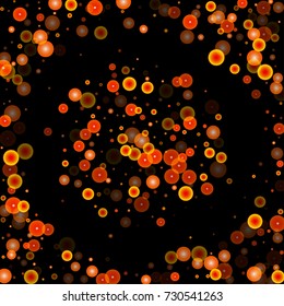 Red glitter on a black background. Autumn confetti. Vector texture. Sky lanterns background. Abstract element of design for new year, christmas, halloween, birthday, wedding cards, banners, poster.