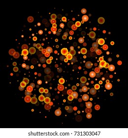 Red glitter on a black background. Autumn confetti. Vector texture. Sky lanterns background. Abstract element of design for new year, christmas, halloween, birthday, wedding cards, banners, poster.
