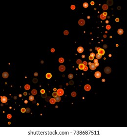 Red glitter on a black background. Autumn confetti. Vector texture. Sky lanterns background. Abstract element of design for new year, christmas, halloween, birthday, wedding cards, banners, poster.