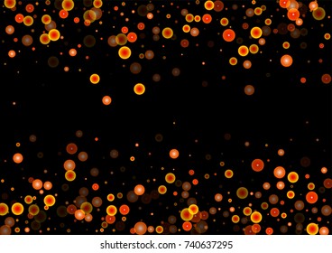 Red glitter on a black background. Autumn confetti. Vector texture. Sky lanterns background. Abstract element of design for new year, christmas, halloween, birthday, wedding cards, banners, poster.