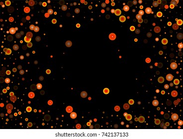 Red glitter on a black background. Autumn confetti. Vector texture. Sky lanterns background. Abstract element of design for new year, christmas, halloween, birthday, wedding cards, banners, poster.
